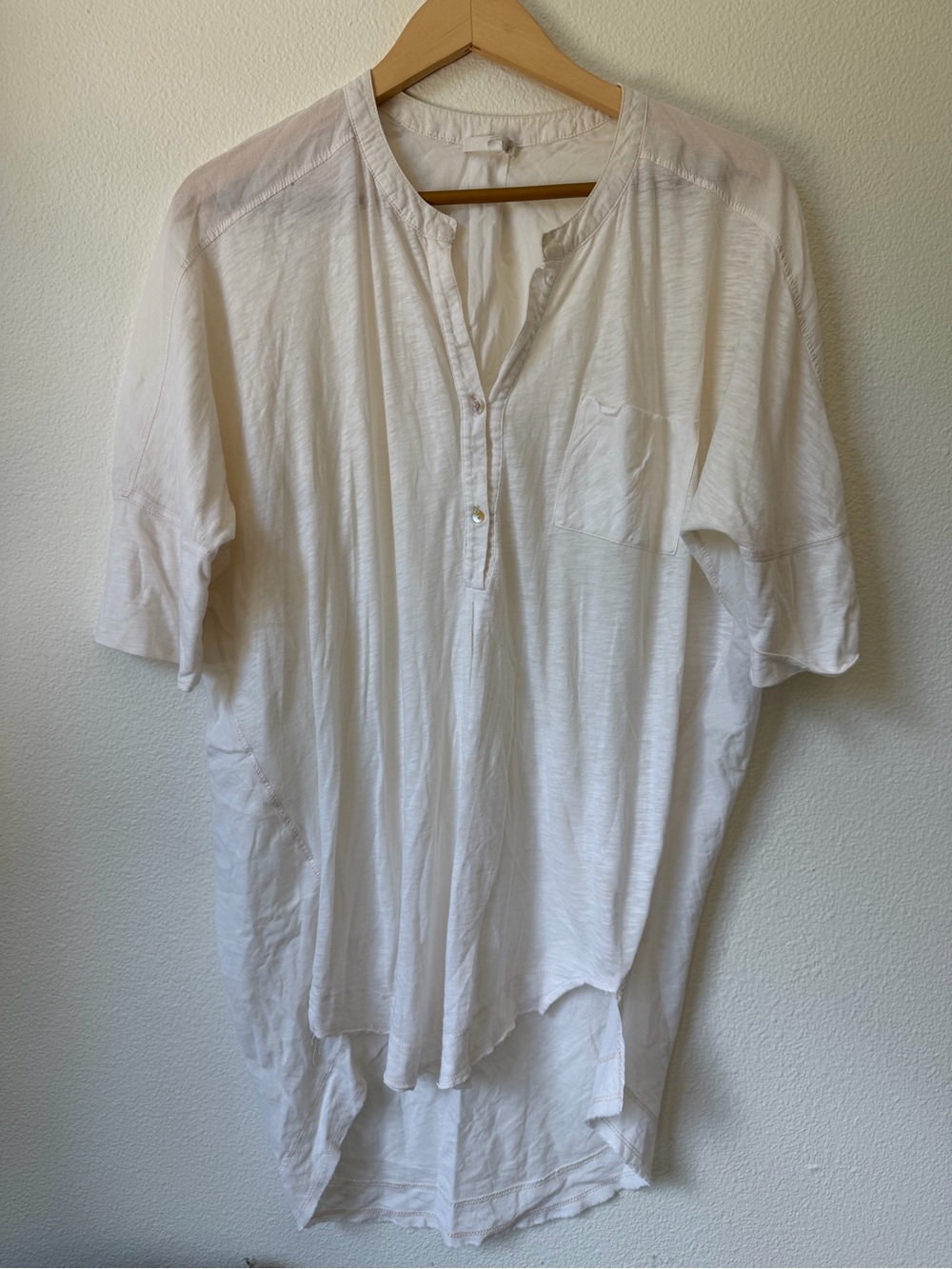 Skin White Short-Sleeve Henley Tunic